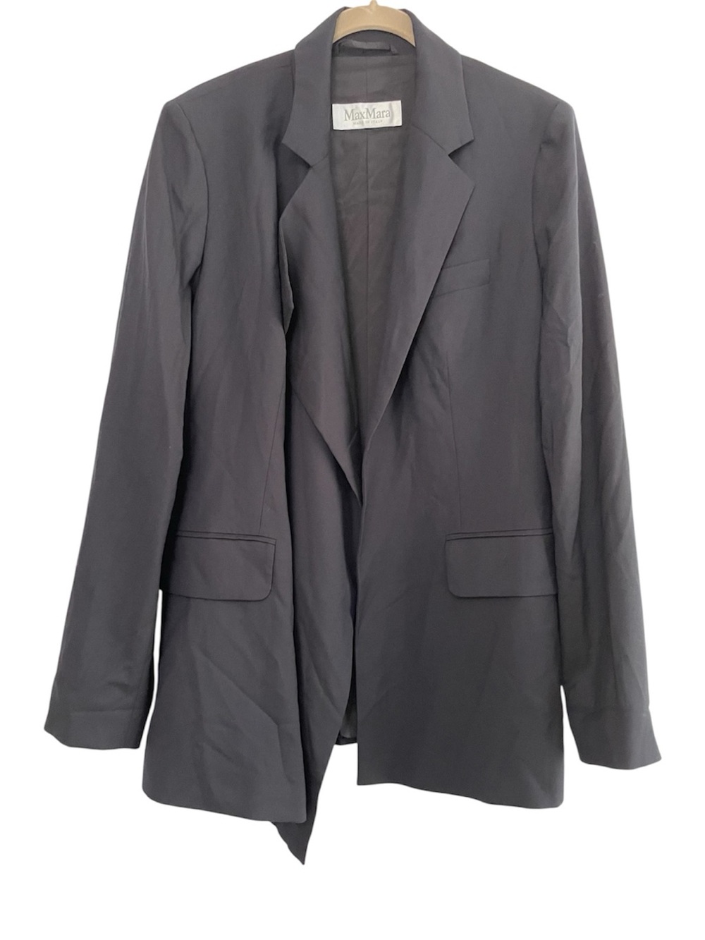 Max Mara Made in Italy Pure New Wool Asymmetrical Draped Lapel Blazer IT 46